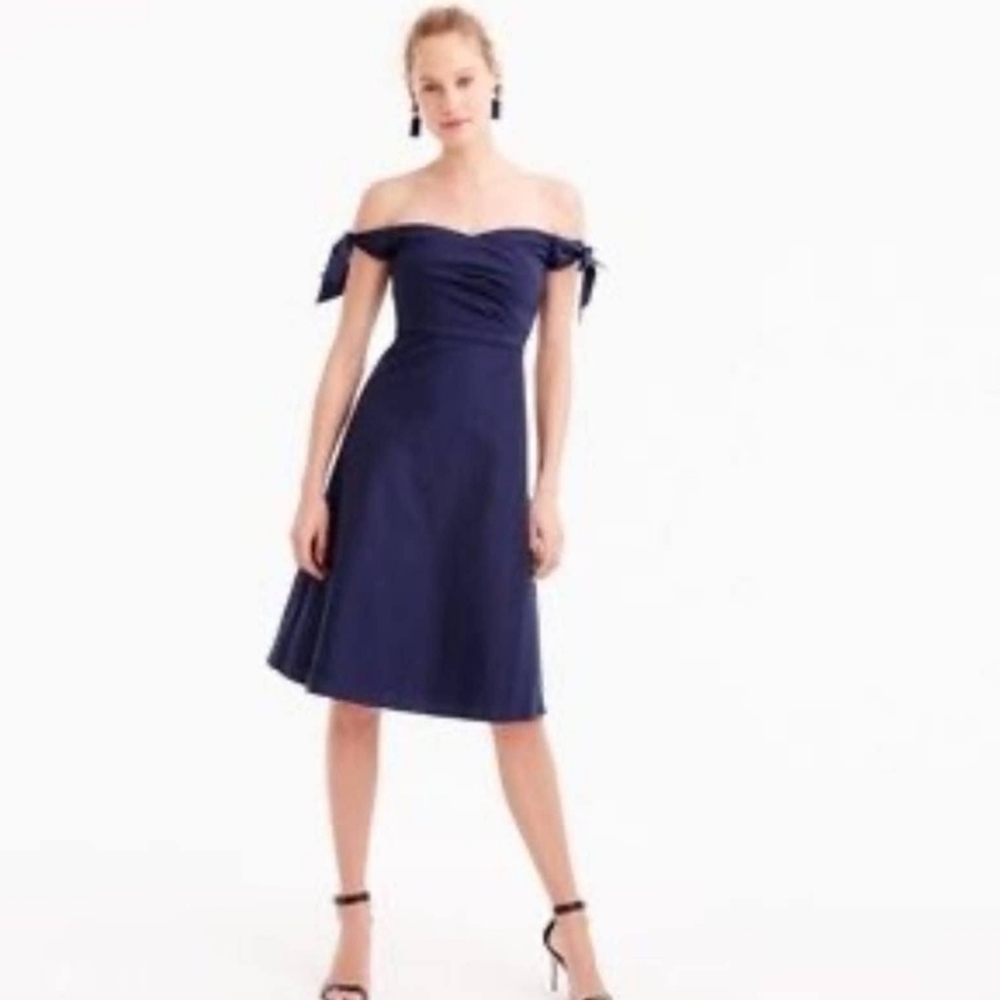 NWT J CREW off shoulder navy midi strapless tie shoulder dress